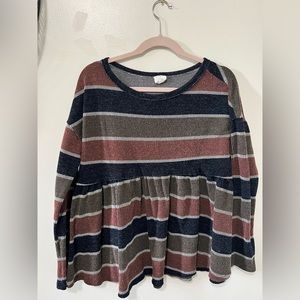 striped long sleeve babydoll shirt